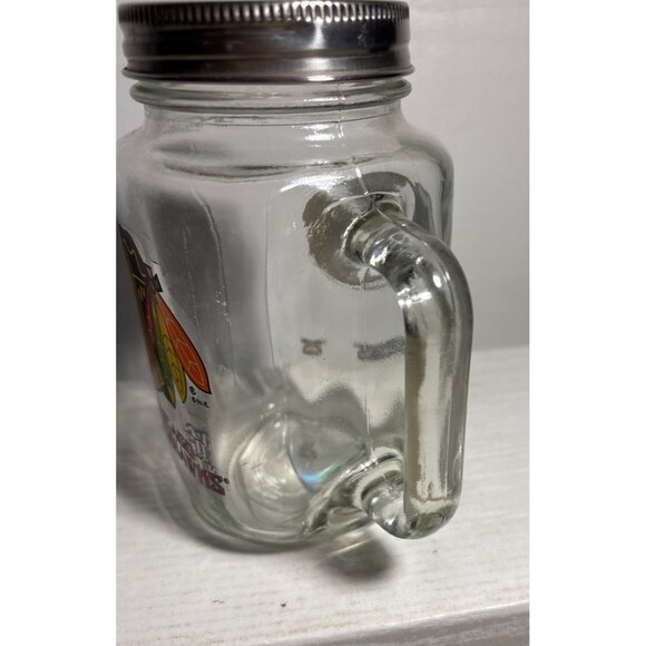 Chicago Blackhawks Glass Mason Jar Mug With Handle & Metal Lid 6" Tall - Picture 4 of 10